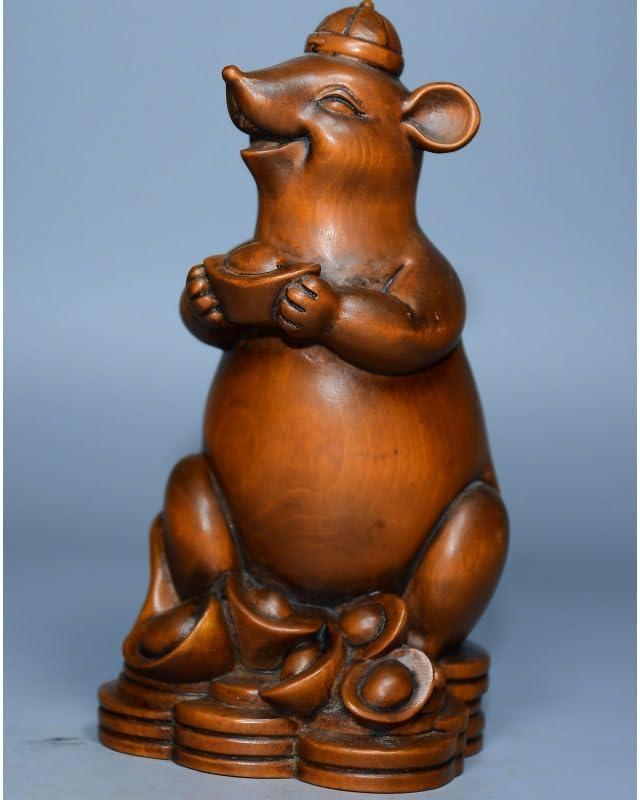 LimpaC Boxwood Mouse Yuanbao Wealth Statue