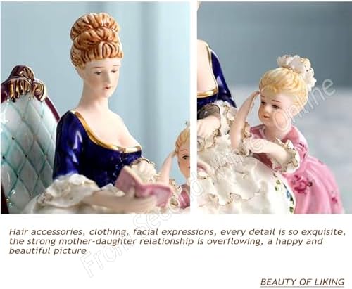 Ceramic Mother Daughter Reading Girl Statue Desktop Decor