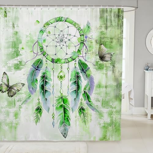 Erosebridal Green Dream Catcher Shower Curtain Set