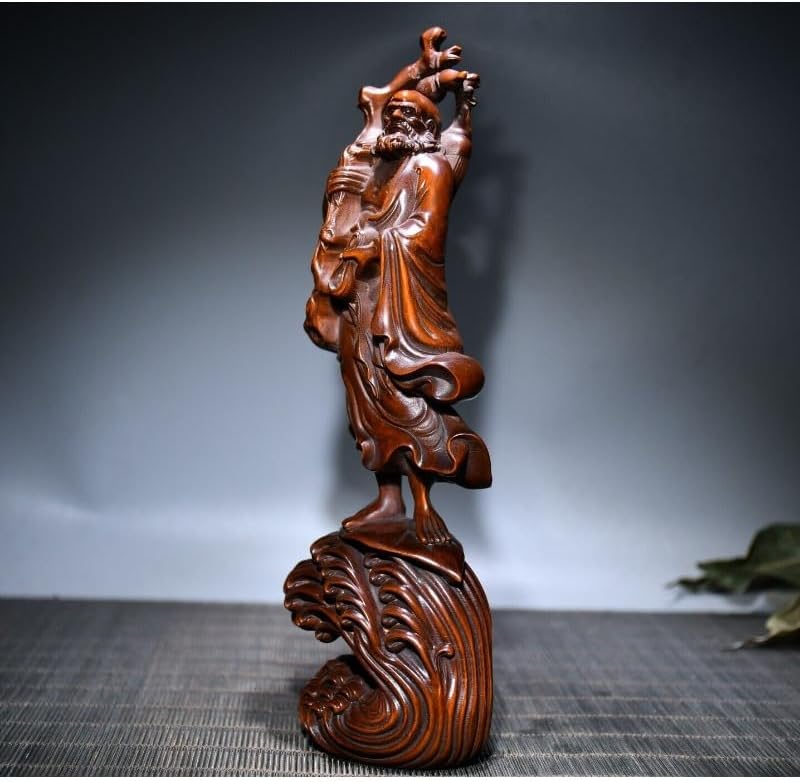 Handmade Boxwood Dharma Buddha Meditating Statue Decor