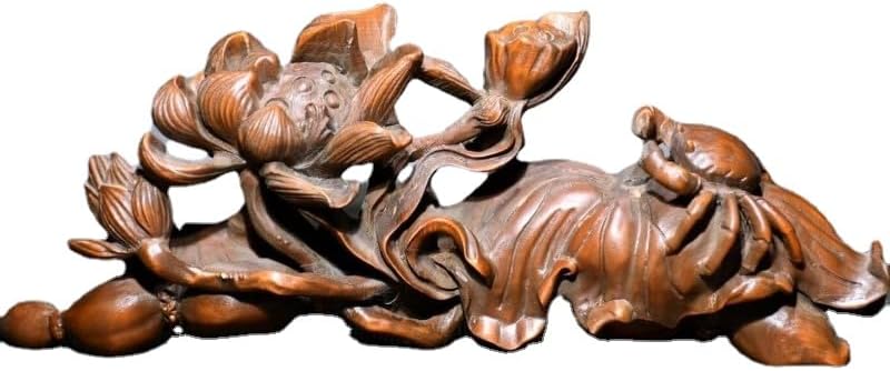 LimpaC Handcrafted Boxwood Lotus Flower Cancer Statue Meditating Figurine Decor