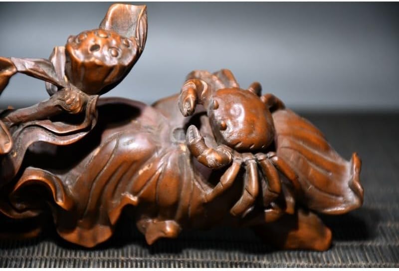 LimpaC Handcrafted Boxwood Lotus Flower Cancer Statue Meditating Figurine Decor