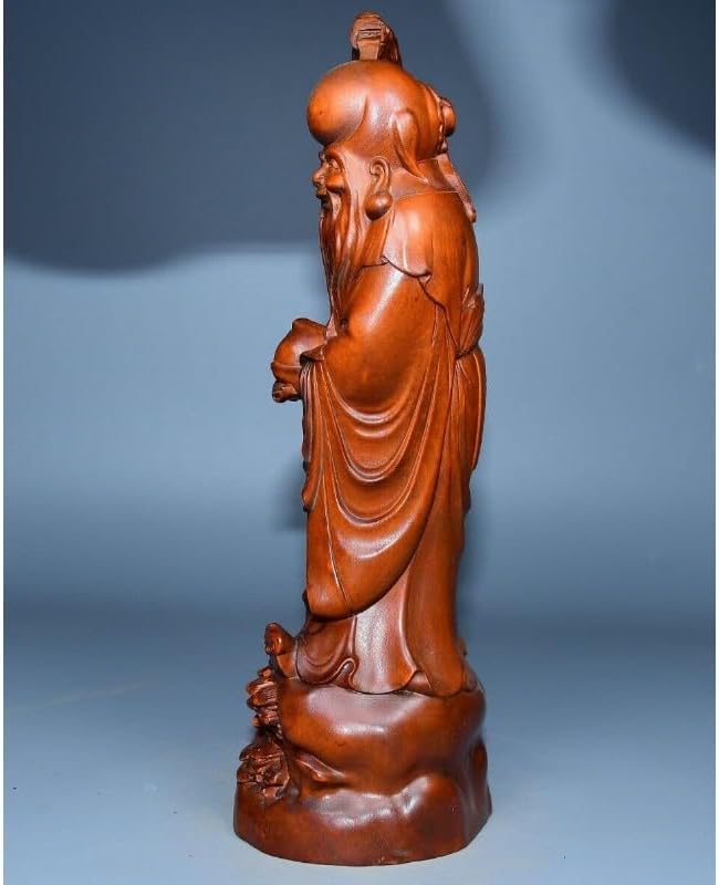 Boxwood Longevity God Peach Stand Handmade Statuette