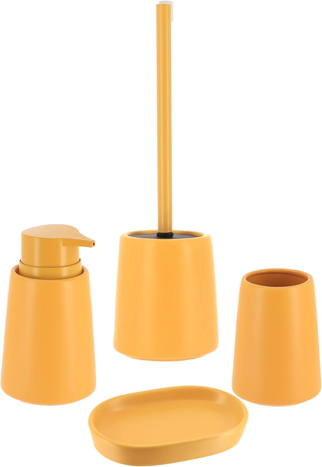 Elegant Stoneware Toilet Brush Set - Yellow Mustard