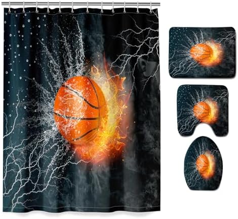 Basketball Shower Curtain Set 4 Pcs for Kids