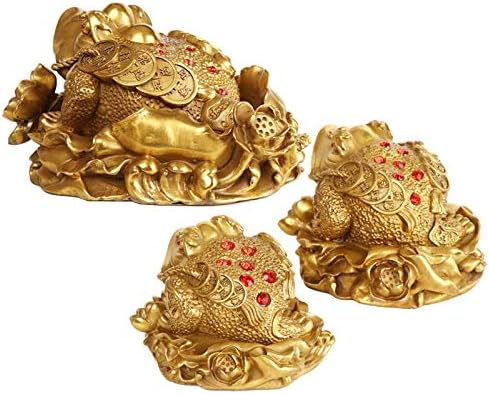 Usoway Collectible Gold Frog Statue with Lotus and Leaves