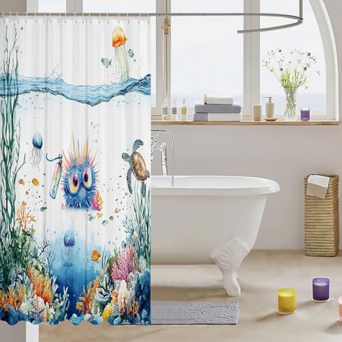 Funny Sea Urchin Shower Curtain Set with 12 Hooks