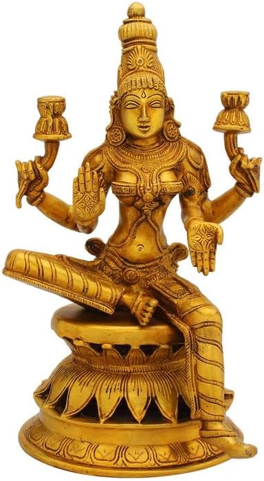 Statuestudio Brass Lakshmi Maa Idol 12 Inch Hindu Goddess of Wealth Statue