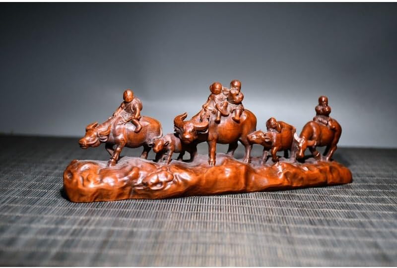 LimpaC Boxwood Five Animal Ox Meditating Statues Pen Holder