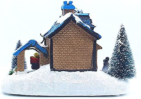 LED Christmas Village House with Train and Snowman