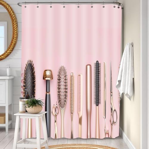 Tucocoo Golden Hairdresser Decor Shower Curtain with 12 Hooks