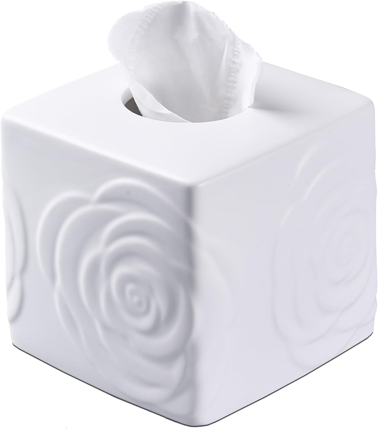 EtooCafe White Ceramic Rose Tissue Box Cover