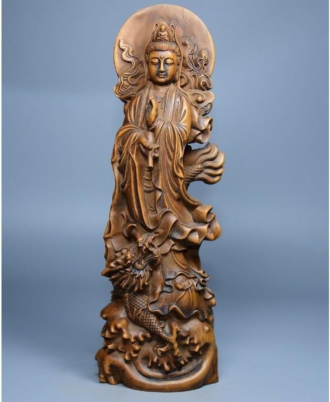 LimpaC Handcrafted Guanyin Dragon Statue with Boxwood Base