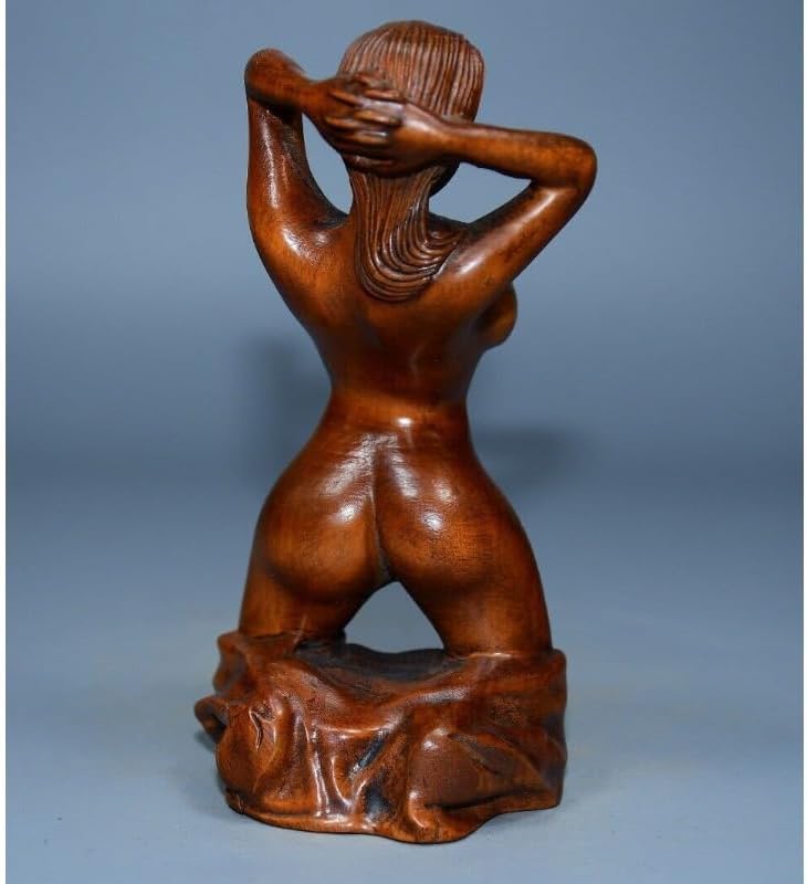Handcrafted Boxwood Meditating Woman Sculpture