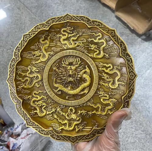 Usoway 24cm Brass Dragon and Phoenix Serving Tray
