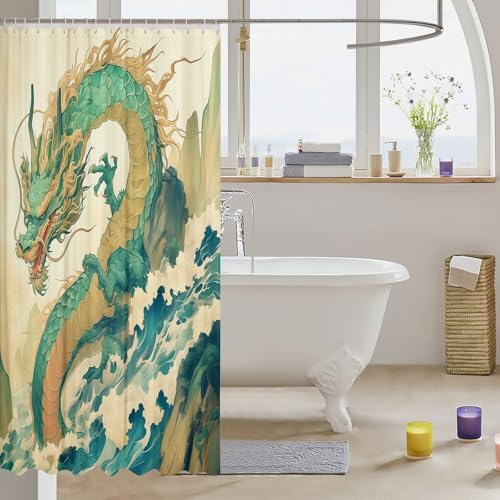 Erosebridal Dragon Style Waterproof Shower Curtain Set