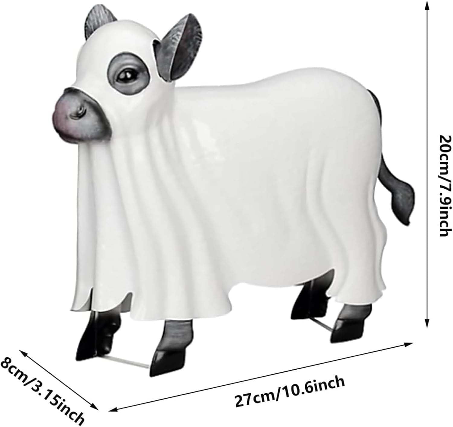 Spooky Metal Ghost Cow Statue Halloween Decor
