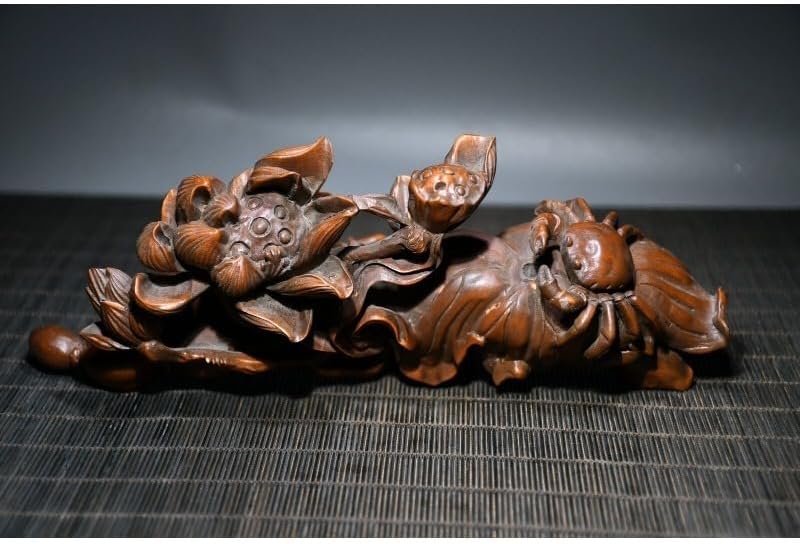 LimpaC Handcrafted Boxwood Lotus Flower Cancer Statue Meditating Figurine Decor