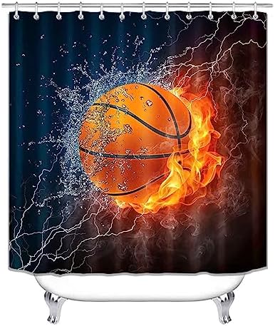 OLEBETY 4PCS Flaming Basketball Shower Curtain Set