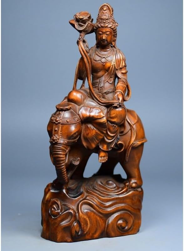 Handcrafted Boxwood Samantabhadra Bodhisattva Statue