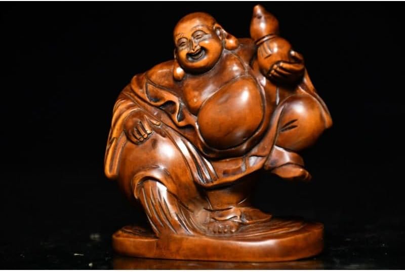 Handcrafted Mini Boxwood Maitreya Buddha Statue