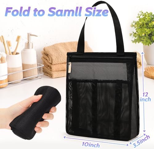 Portable Mesh Shower Caddy with Side Pocket - Black