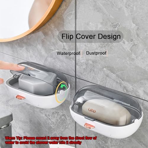 NICAVKIT 2 Pack Shower Soap Holder with Lid and Drain