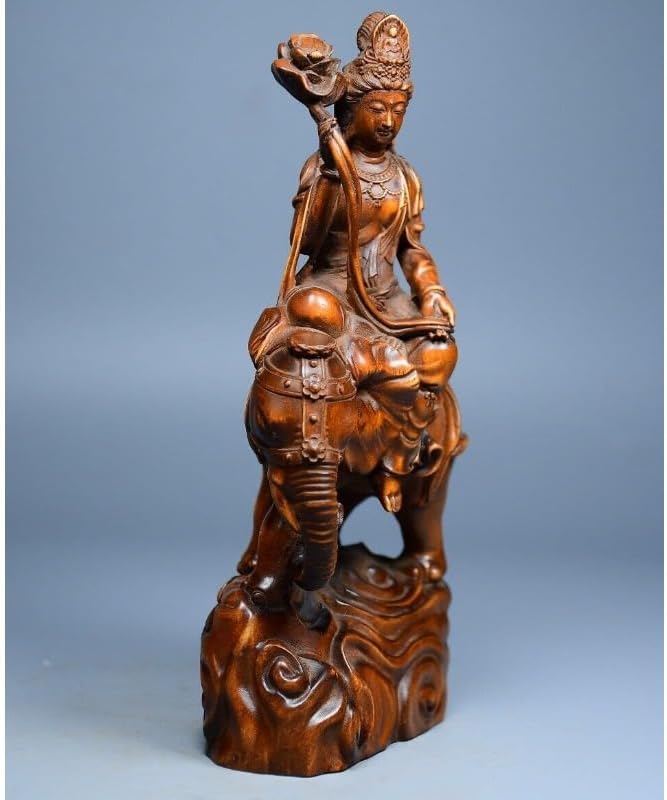 Handcrafted Boxwood Samantabhadra Bodhisattva Statue