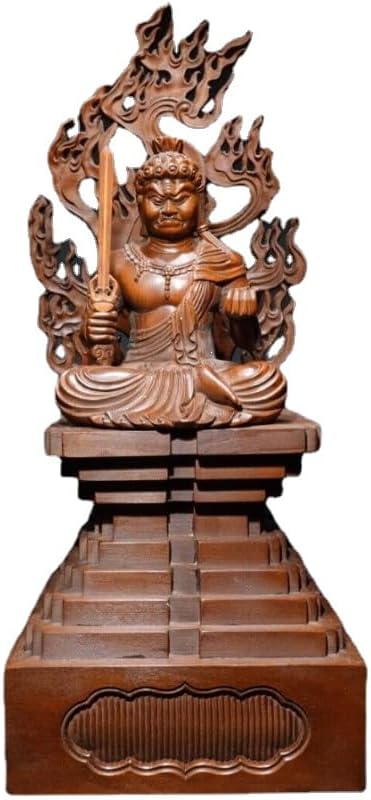 Handcrafted Fudo Myo-o Boxwood Statue - Zen Decor