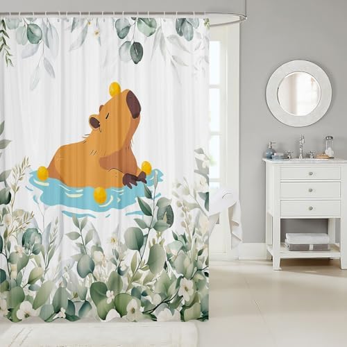 Kawaii Capybara Shower Curtain Set