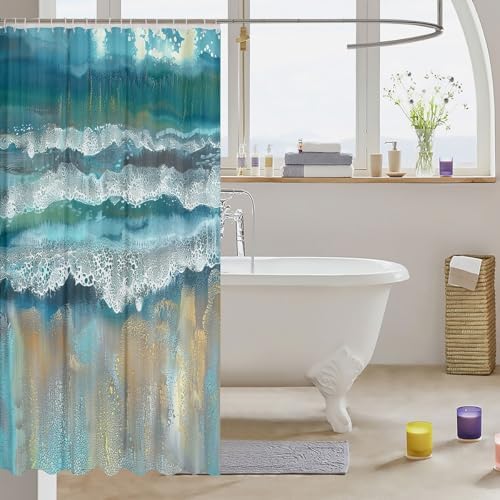 Erosebridal Ocean Shower Curtain Set 72x72 Blue Sea Waves