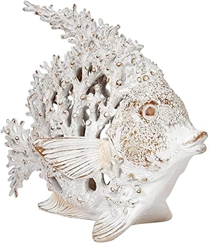 Ocean Decor White Coral Reef Angelfish Sculpture 12x11