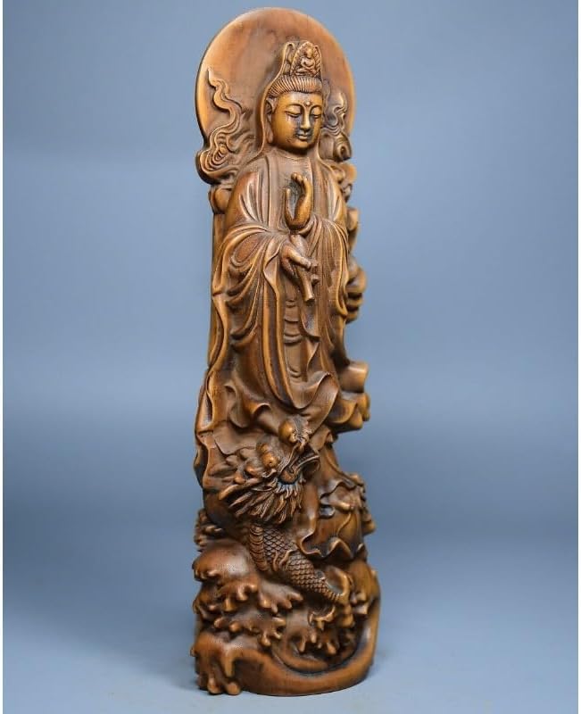 LimpaC Handcrafted Guanyin Dragon Statue with Boxwood Base