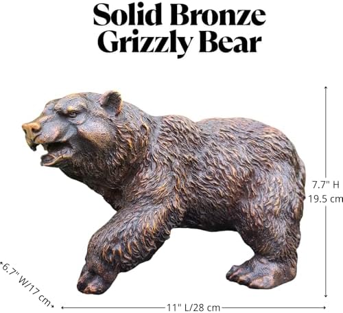Bronze Grizzly Bear Statue 11 Inch Handmade Wildlife Sculpture