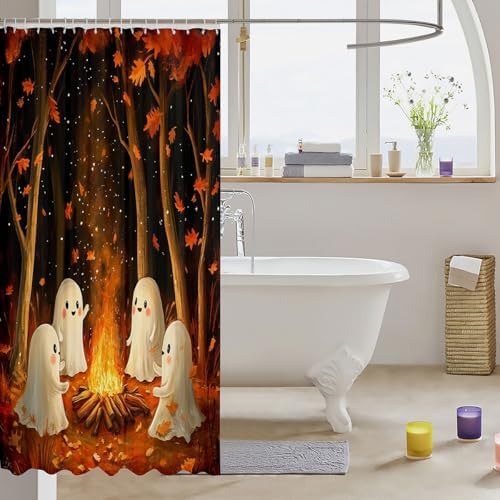 jejeloiu Kids Ghost Shower Curtain Set 72x84