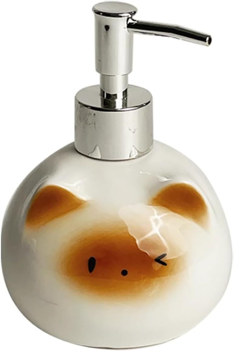 Ceramic Cat Soap Dispenser with Stainless Steel Pump 15 oz Refillable