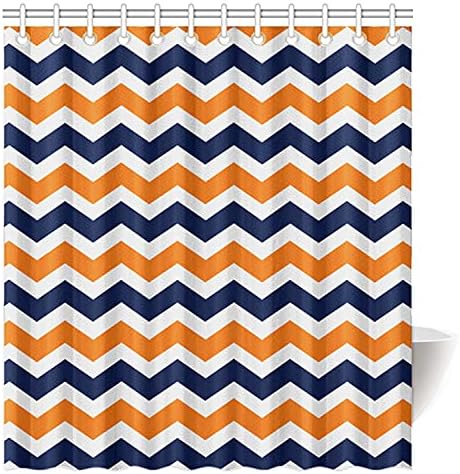FUNNY KIDS HOME Navy Deep Blue Orange Chevron Shower Curtain Set