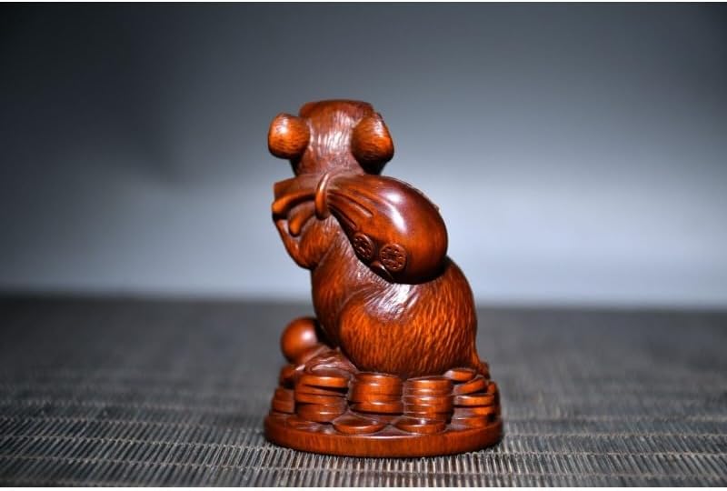 Handcrafted Boxwood Mouse Fengshui Statue Decor