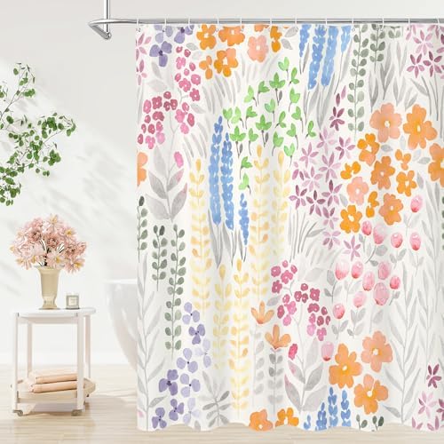 Litabel Cute Colorful Floral Shower Curtain Set