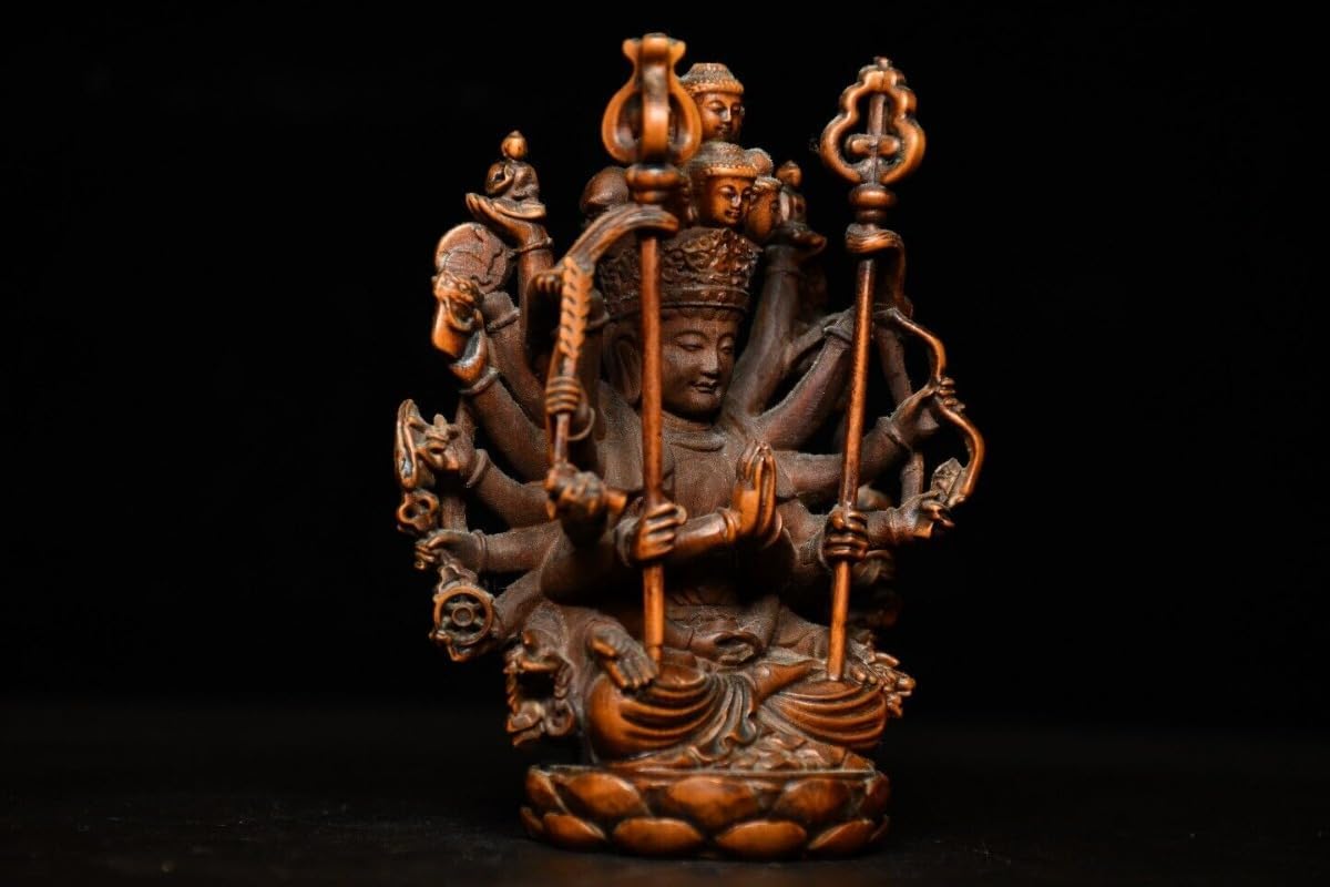 Handcrafted Boxwood Avalokiteshvara Statue with 1000 Arms