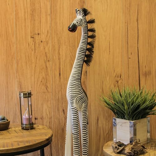 Zeckos Hand-Carved Zebra Statue 36 Inches Tall
