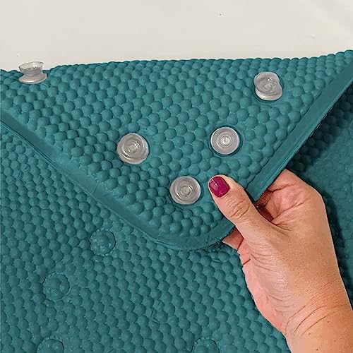 Zahari Home Anti-Slip Tub Mat with Suction Cups - Teal 17x36 1