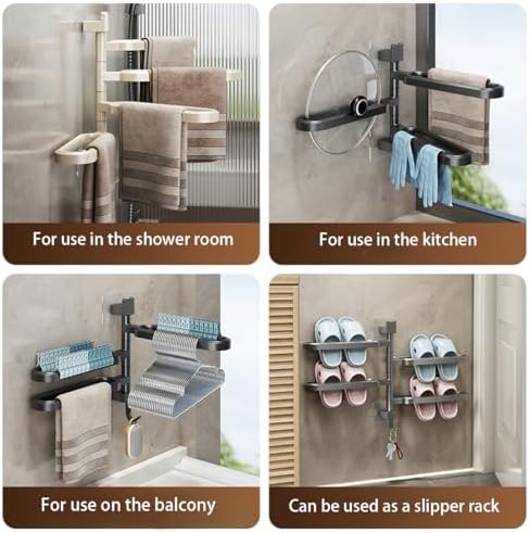 Longhuo 4-Rod Towel Rack Black Wall Mount Rotatable