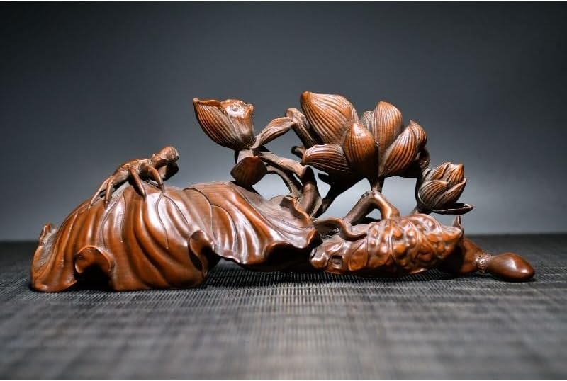 LimpaC Handcrafted Boxwood Lotus Flower Cancer Statue Meditating Figurine Decor
