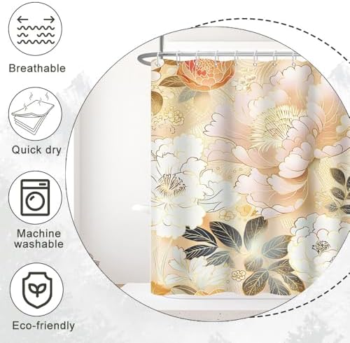 Pink and Gold Floral Shower Curtain Set
