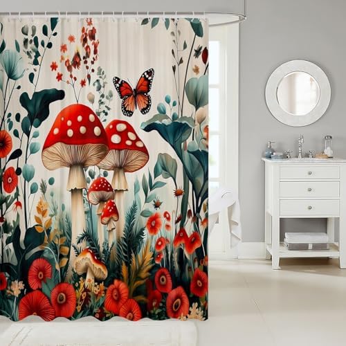 Erosebridal Mushroom Floral Shower Curtain Set