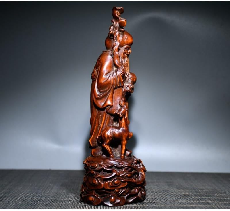 LimpaC Handmade Boxwood Red Crane Statue Decor