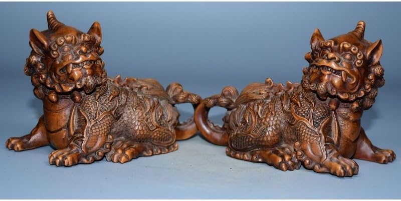 LimpaC Collection Mini Boxwood Lion Foo Dog Statues