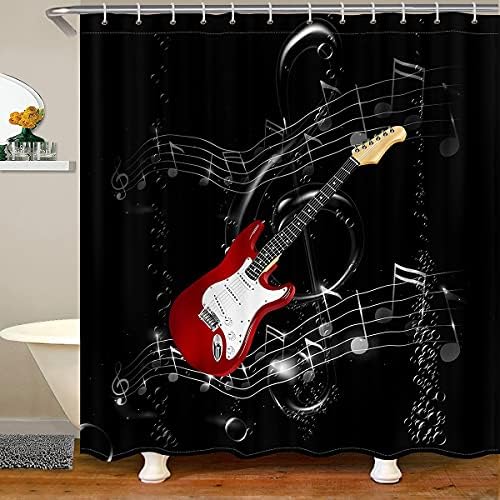 Erosebridal Rock Music Themed Shower Curtain Set Black