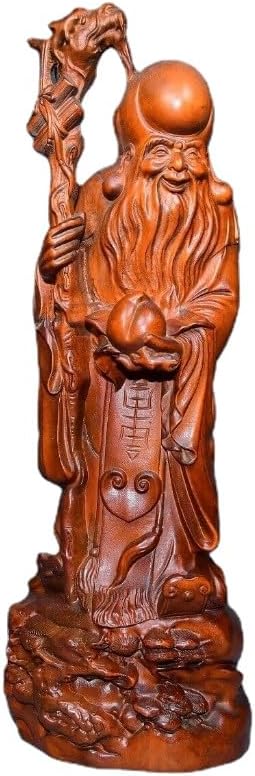 Boxwood Longevity God Peach Stand Handmade Statuette